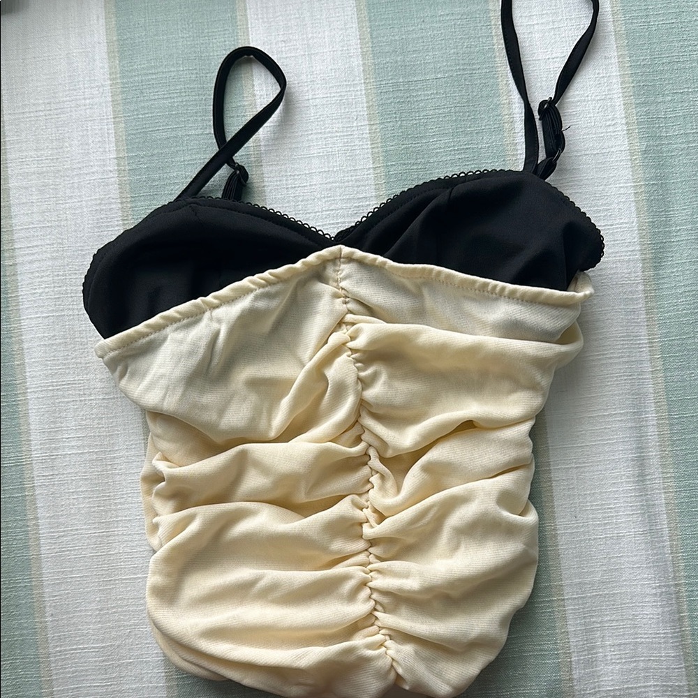 Elegant Black and Cream Ruched Camisole